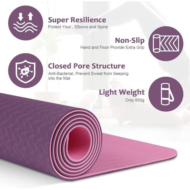 Glymnis Yoga Mat Exercise Mat Thick Non Slip Pilates Mat, Anti Tear Durable for Fitness Workouts Gym with Carrying Strap for Women Men - Just Closeouts Canada Inc.
