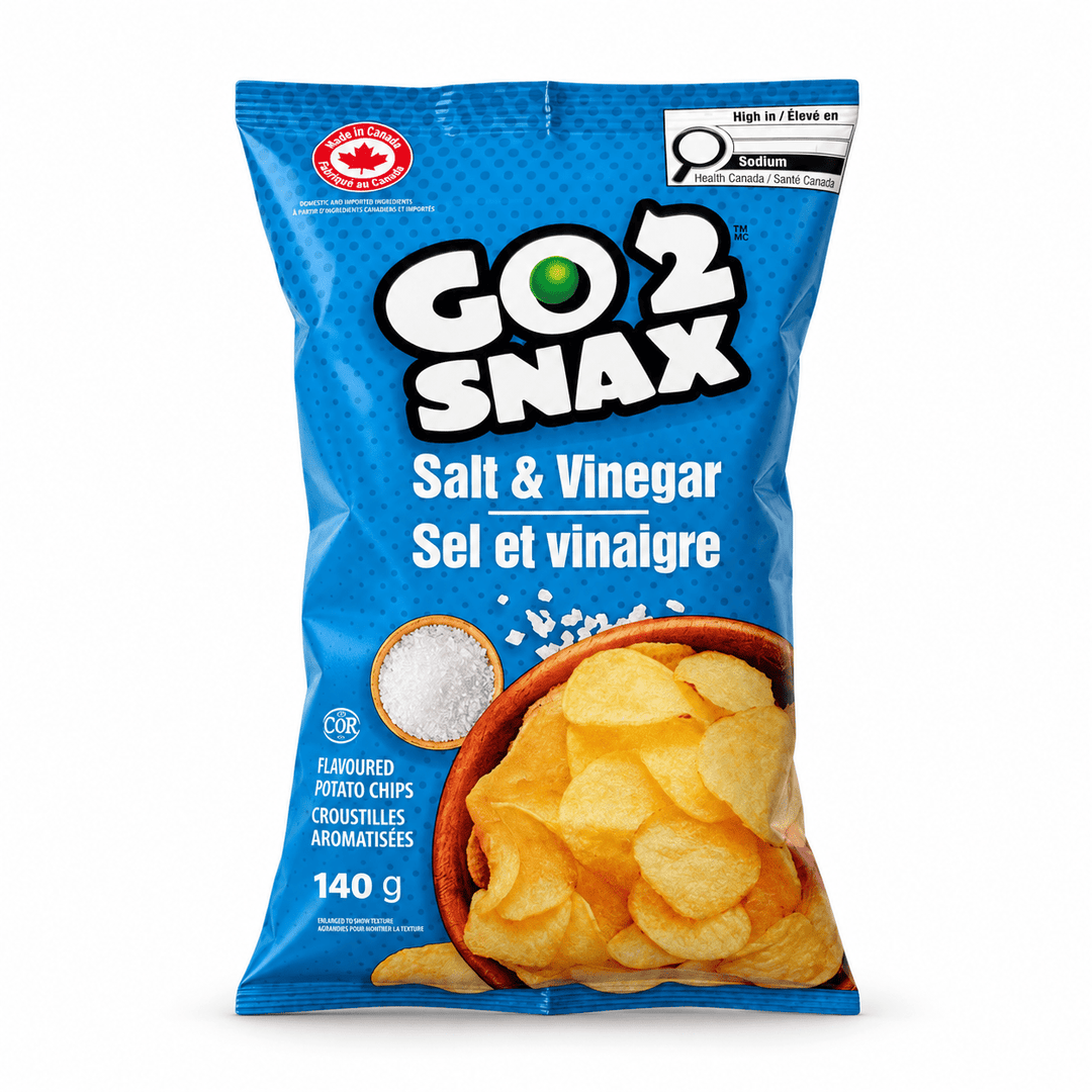 Go2Snax Salt & Vinegar Potato Chips, 140g - Just Closeouts Canada Inc.057664009160