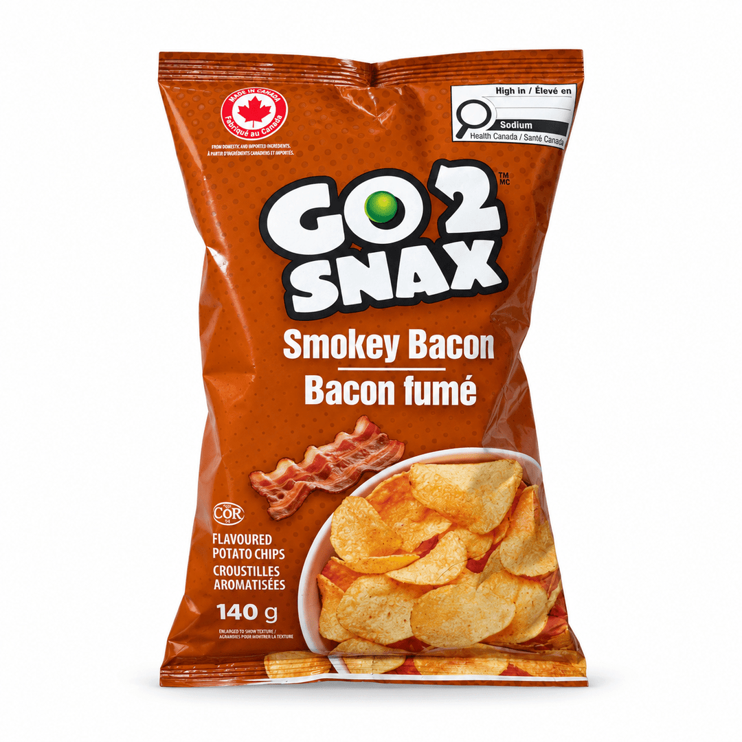 Go2Snax Smokey Bacon Potato Chips, 140g - Just Closeouts Canada Inc.057664008996