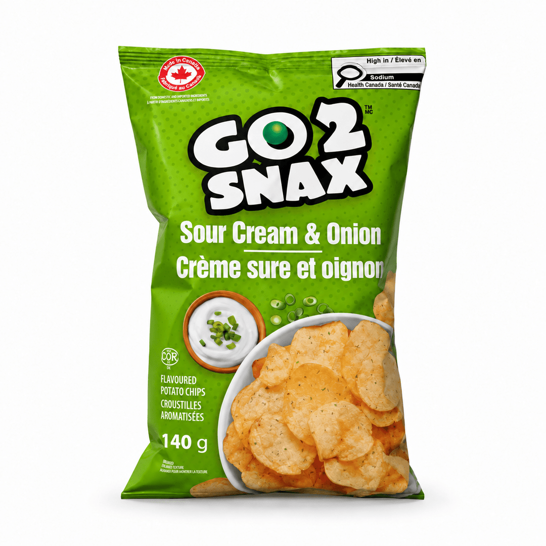 Go2Snax Soure Cream & Onion Potato Chips, 140g - Just Closeouts Canada Inc.057664009009