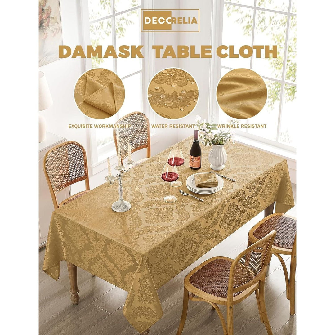 Gold Fall Floral Table Cloths Rectangular 60 x 120 Inch (10-12 Seats), Waterproof Decorative Washable Damask Tablecloth Covers for Dining Kitchen Buffet Table, Wedding Indoor Outdoor Party - Just Closeouts Canada Inc.X004O3PGG3