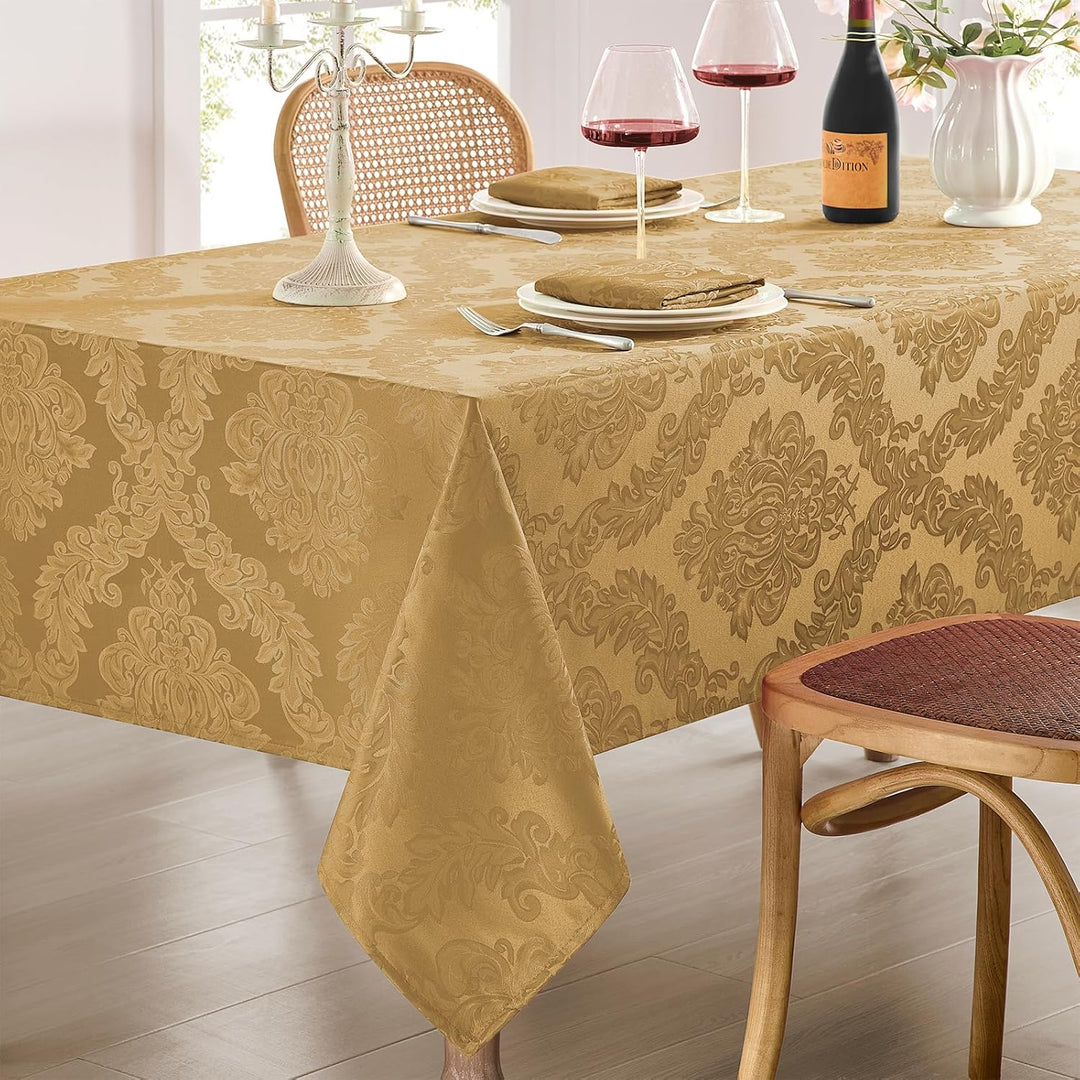 Gold Floral Table Cloths Rectangular 60 x 84 Inch (6-8 Seats), Waterproof 100% Polyester Washable Damask Tablecloth Covers for Dining Kitchen Buffet Table, Wedding Indoor Outdoor Party - Just Closeouts Canada Inc.X004O3PFBJ