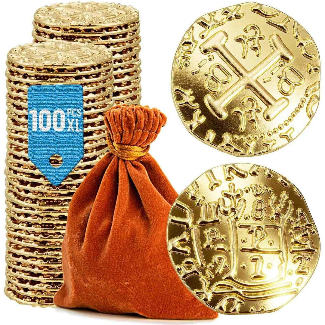Gold Pirate Treasure Coins with Pouch – 100 Pieces - Just Closeouts Canada Inc.