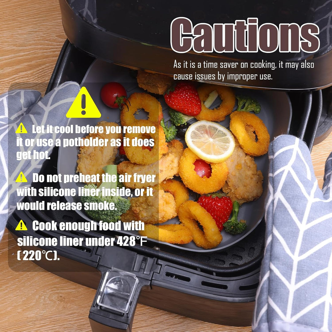 Golden Associate Silicone Liners Square for Air Fryer, 2 Pcs Non - stick Food - grade Reusable Basket Silicone Pot Baking Tray Airfryer Accessories, Top Size 9 inches, Bottom Size 8 inches - Just Closeouts Canada Inc.