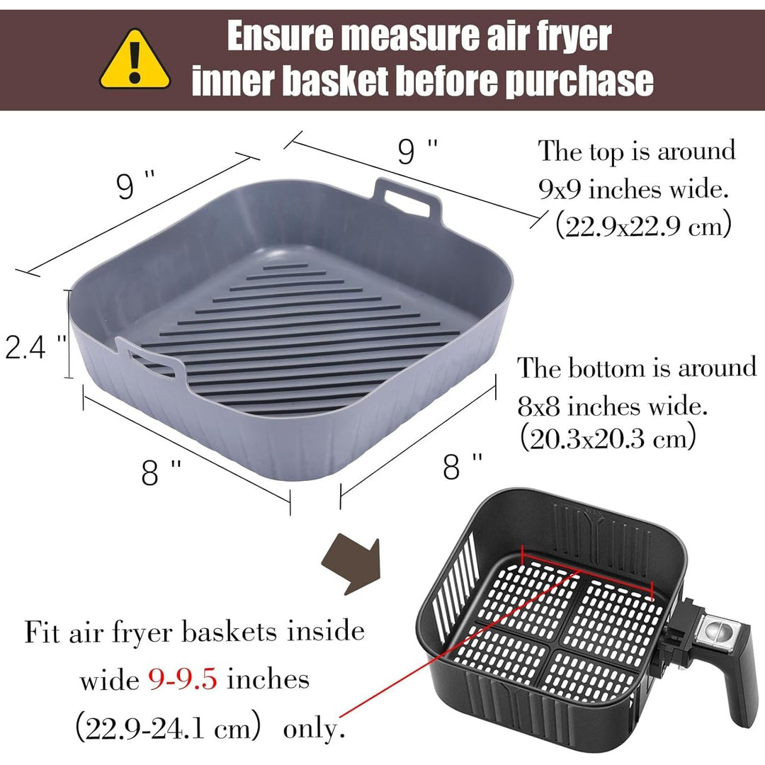 Golden Associate Silicone Liners Square for Air Fryer, 2 Pcs Non - stick Food - grade Reusable Basket Silicone Pot Baking Tray Airfryer Accessories, Top Size 9 inches, Bottom Size 8 inches - Just Closeouts Canada Inc.