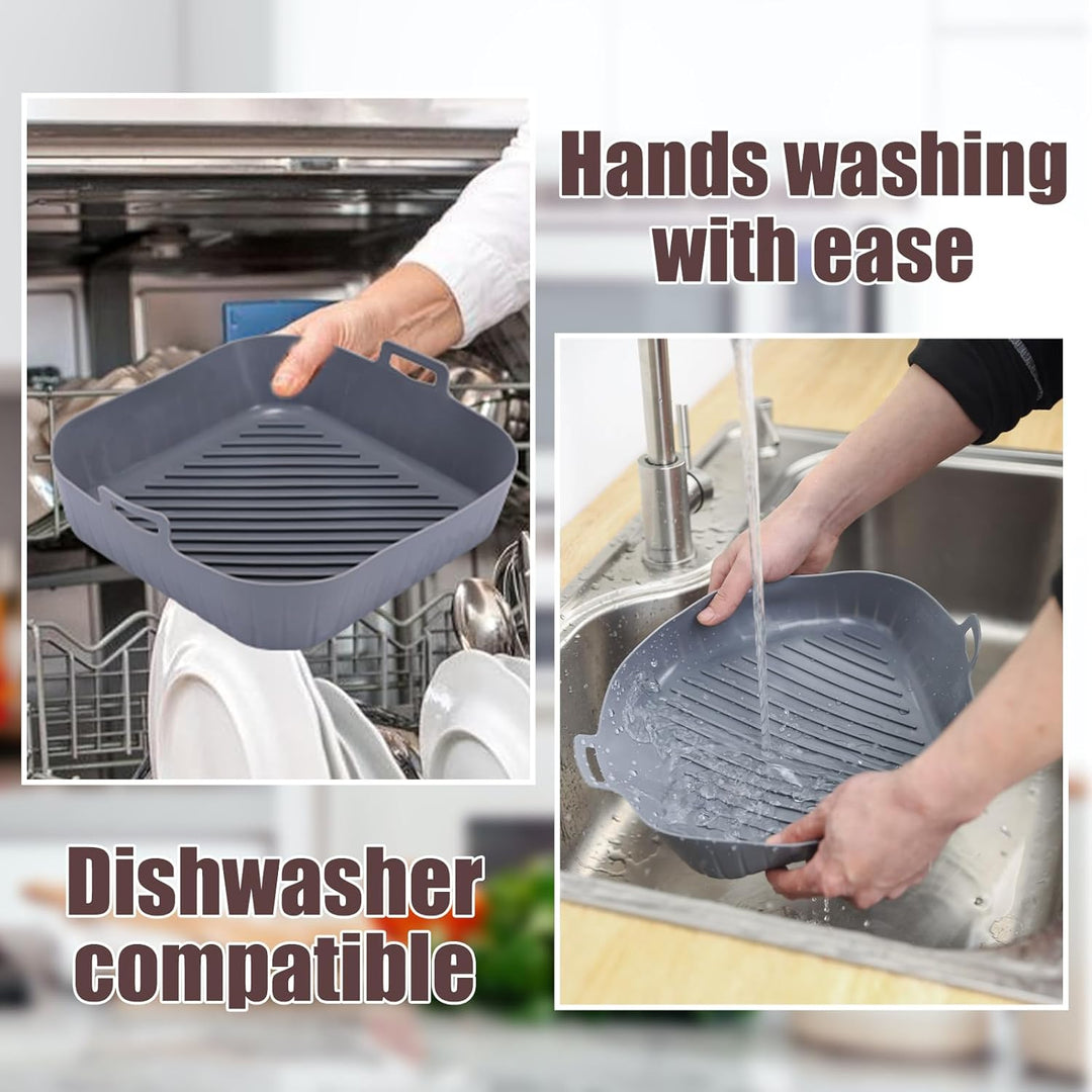 Golden Associate Silicone Liners Square for Air Fryer, 2 Pcs Non - stick Food - grade Reusable Basket Silicone Pot Baking Tray Airfryer Accessories, Top Size 9 inches, Bottom Size 8 inches - Just Closeouts Canada Inc.