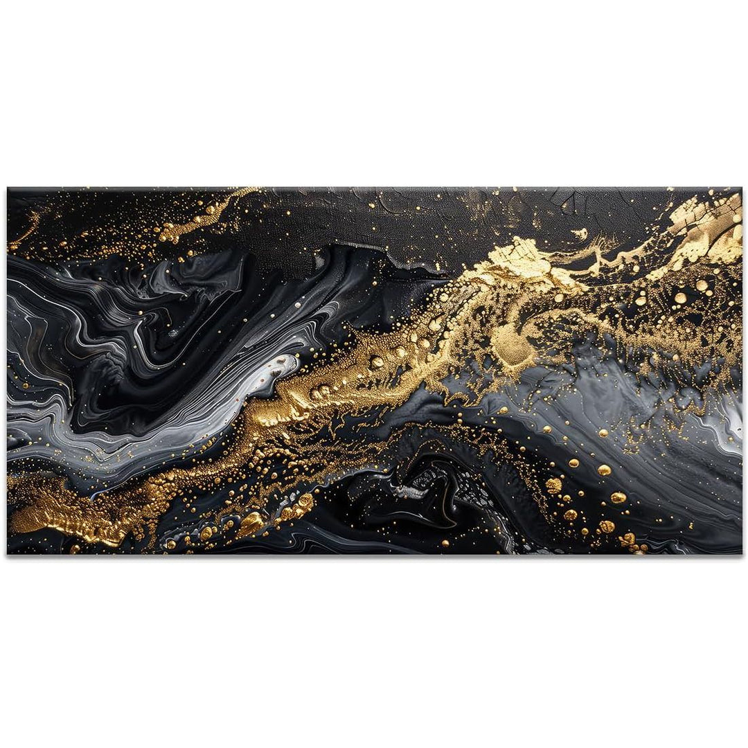 Golden Swirl Abstract Painting Luxurious Black and Gold Marble Wall Art Canvas Print Picture Décor - Just Closeouts Canada Inc.