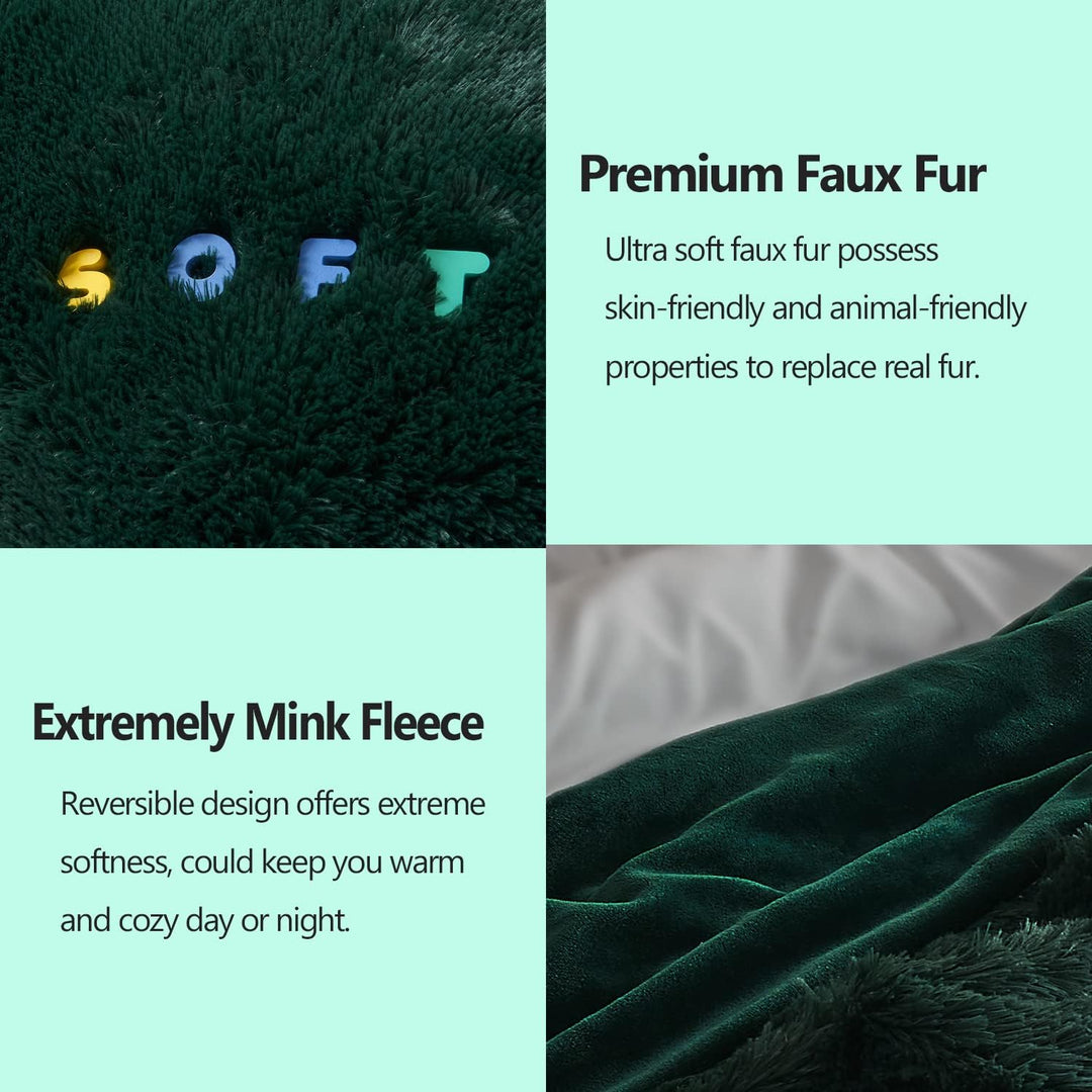 GONAAP Faux Fur Throw Blanket Super Soft Cozy Plush Fuzzy Shaggy Blanket for Couch Sofa Bed (Forest Green, Queen(90"x90")) - Just Closeouts Canada Inc.