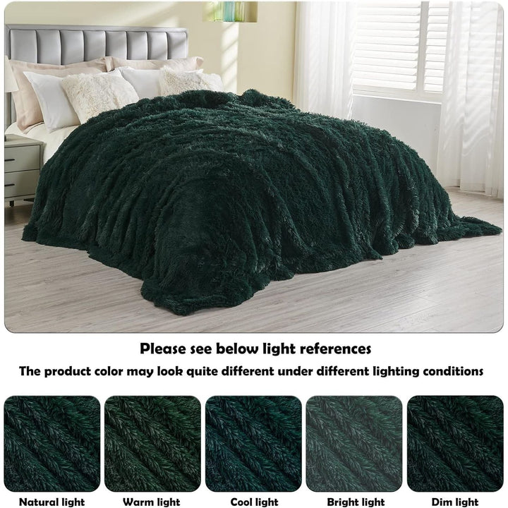 GONAAP Faux Fur Throw Blanket Super Soft Cozy Plush Fuzzy Shaggy Blanket for Couch Sofa Bed (Forest Green, Queen(90"x90")) - Just Closeouts Canada Inc.