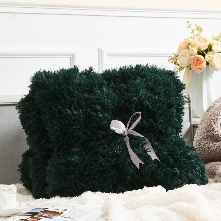 GONAAP Faux Fur Throw Blanket Super Soft Cozy Plush Fuzzy Shaggy Blanket for Couch Sofa Bed (Forest Green, Queen(90"x90")) - Just Closeouts Canada Inc.