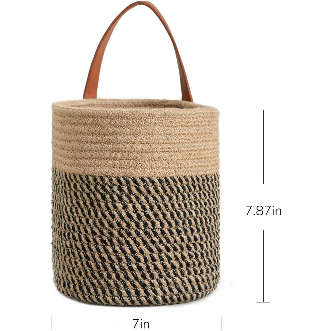 Goodpick 2pack Jute Hanging Basket, Wall Hanging Storage Baskets 7.87" x 7" Small Woven Basket Closet Storage Bins Shelf Basket for Keys Wallet Plants Towels, Toys, Jute Woven Basket - Just Closeouts Canada Inc.