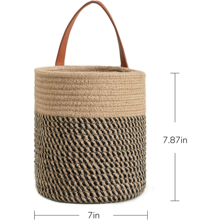 Goodpick 2pack Jute Hanging Basket, Wall Hanging Storage Baskets 7.87" x 7" Small Woven Basket Closet Storage Bins Shelf Basket for Keys Wallet Plants Towels, Toys, Jute Woven Basket - Just Closeouts Canada Inc.