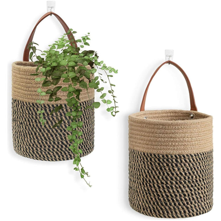 Goodpick 2pack Jute Hanging Basket, Wall Hanging Storage Baskets 7.87" x 7" Small Woven Basket Closet Storage Bins Shelf Basket for Keys Wallet Plants Towels, Toys, Jute Woven Basket - Just Closeouts Canada Inc.