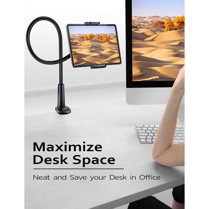 Gooseneck Tablet Holder Stand for Bed: Tryone Adjustable Flexible Arm Tablets Mount Clamp on Table Compatible with iPad Air Mini | Galaxy Tabs | Kindle Fire | Switch or Other 4.7 - 10.5" Devices(Black) - Just Closeouts Canada Inc.