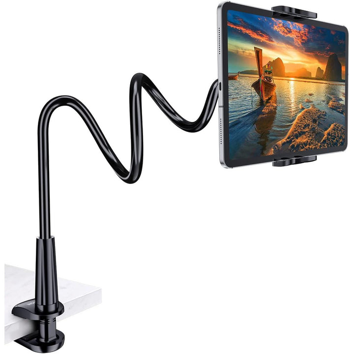 Gooseneck Tablet Holder Stand for Bed: Tryone Adjustable Flexible Arm Tablets Mount Clamp on Table Compatible with iPad Air Mini | Galaxy Tabs | Kindle Fire | Switch or Other 4.7 - 10.5" Devices(Black) - Just Closeouts Canada Inc.