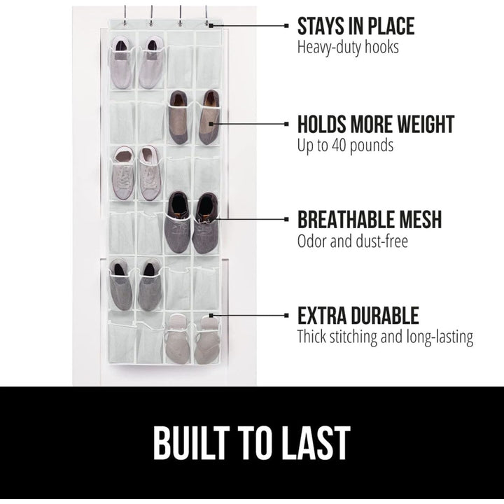 GORILLA GRIP Breathable Mesh Large 24 Pocket Shoe Organizer, 2 Pack, Holds Up to 40 Pounds, Sturdy Hooks, Space Saving, Over Door, Hangs on Closets for Shoes, Sneakers or Home Accessories, White - Just Closeouts Canada Inc.