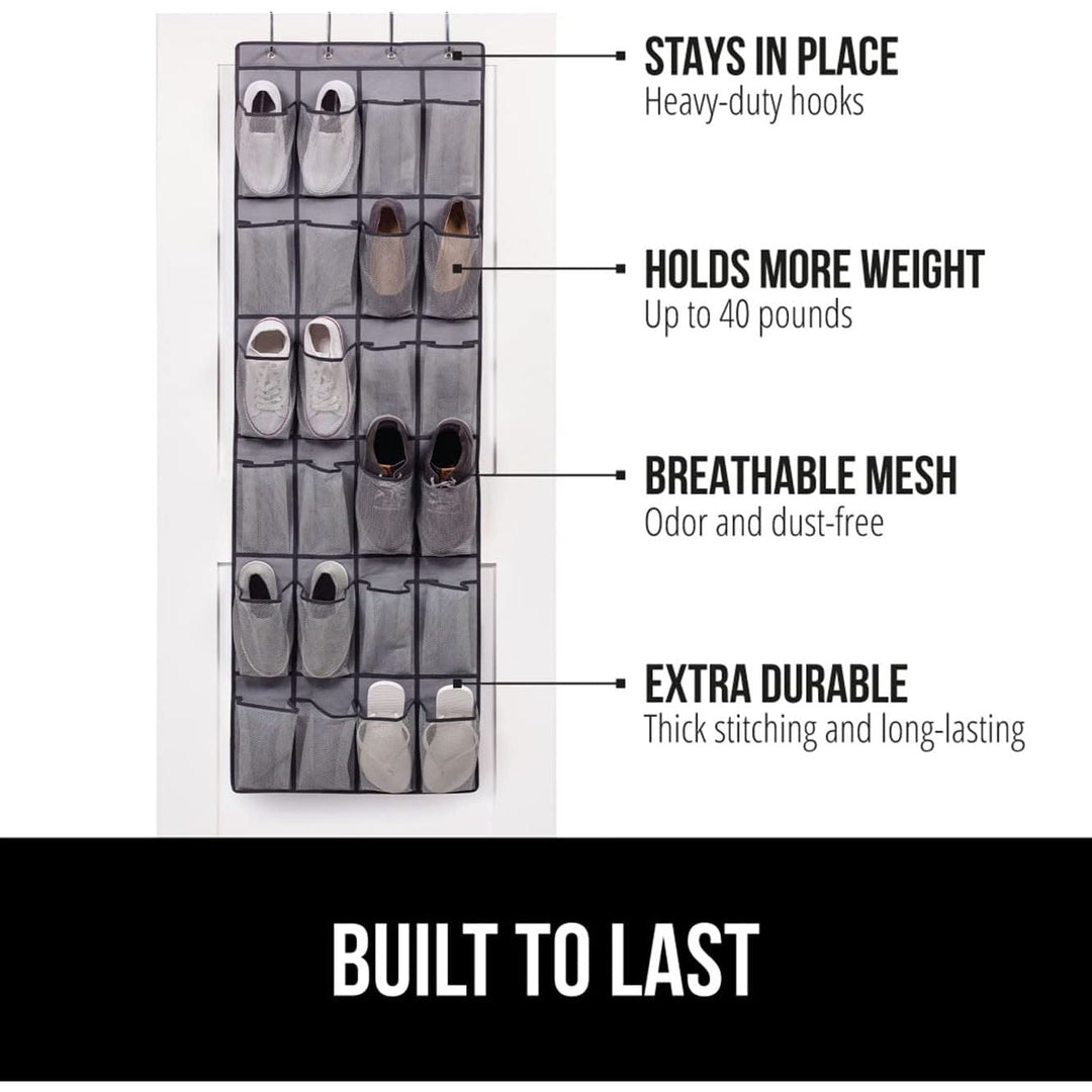 GORILLA GRIP Breathable Mesh Large 24 Pocket Shoe Organizer, 2 Pack, Holds Up to 40 Pounds, Sturdy Hooks, Space Saving, Over Door, Hangs on Closets for Shoes, Sneakers or Home Accessories, Gray - Just Closeouts Canada Inc.