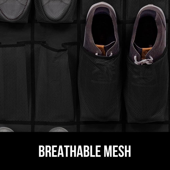 GORILLA GRIP Breathable Mesh Large 24 Pocket Shoe Organizer, 2 Pack, Holds Up to 40 Pounds, Sturdy Hooks, Space Saving, Over Door, Hangs on Closets for Shoes, Sneakers or Home Accessories, Black - Just Closeouts Canada Inc.