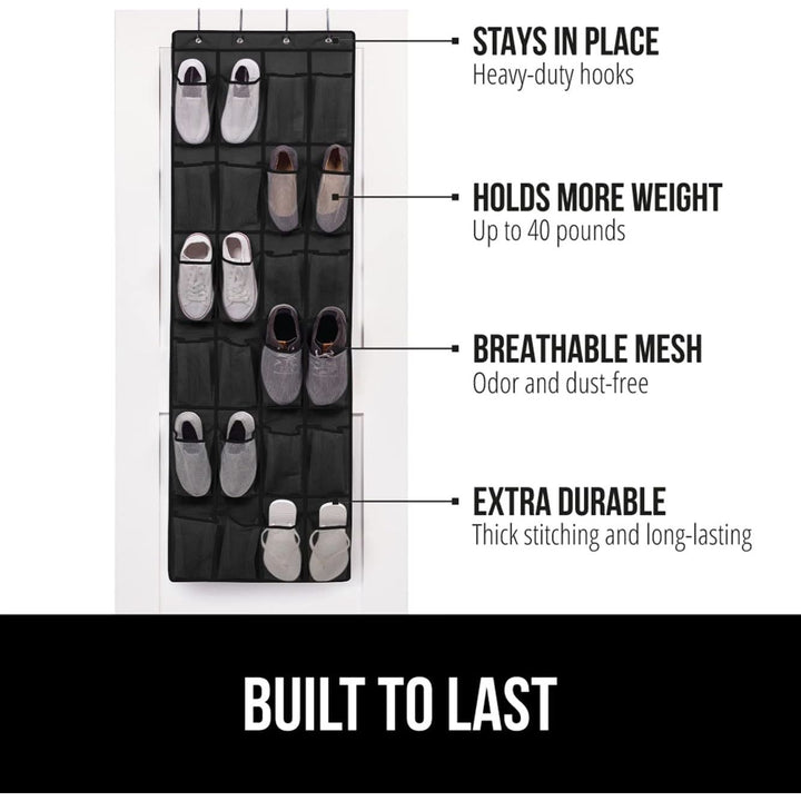 GORILLA GRIP Breathable Mesh Large 24 Pocket Shoe Organizer, 2 Pack, Holds Up to 40 Pounds, Sturdy Hooks, Space Saving, Over Door, Hangs on Closets for Shoes, Sneakers or Home Accessories, Black - Just Closeouts Canada Inc.