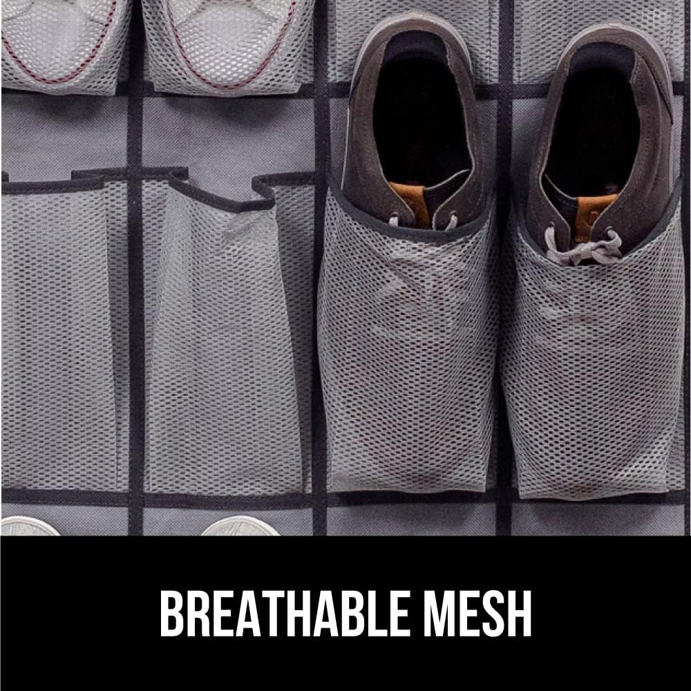 GORILLA GRIP Breathable Mesh Large 24 Pocket Shoe Organizer, 2 Pack, Holds Up to 40 Pounds, Sturdy Hooks, Space Saving, Over Door, Hangs on Closets for Shoes, Sneakers or Home Accessories, Gray - Just Closeouts Canada Inc.
