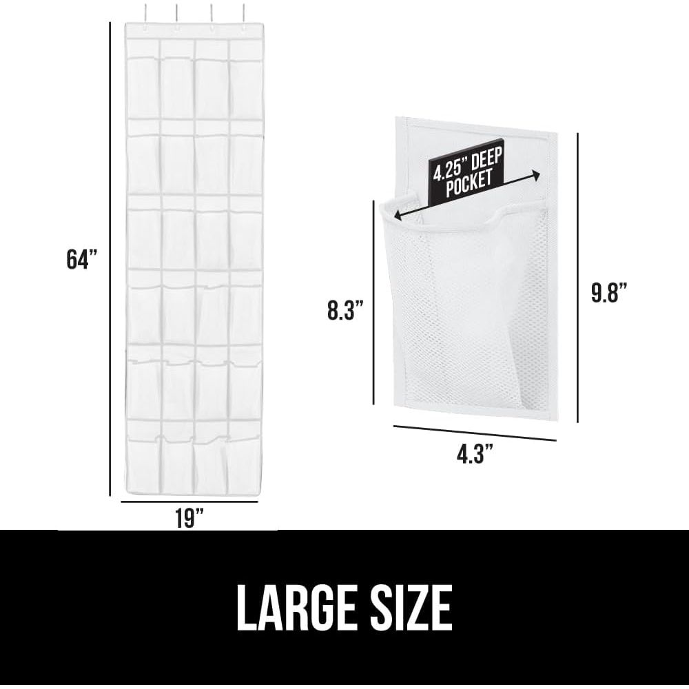 GORILLA GRIP Breathable Mesh Large 24 Pocket Shoe Organizer, 2 Pack, Holds Up to 40 Pounds, Sturdy Hooks, Space Saving, Over Door, Hangs on Closets for Shoes, Sneakers or Home Accessories, White - Just Closeouts Canada Inc.