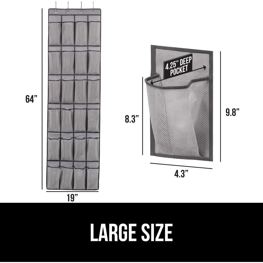 GORILLA GRIP Breathable Mesh Large 24 Pocket Shoe Organizer, 2 Pack, Holds Up to 40 Pounds, Sturdy Hooks, Space Saving, Over Door, Hangs on Closets for Shoes, Sneakers or Home Accessories, Gray - Just Closeouts Canada Inc.