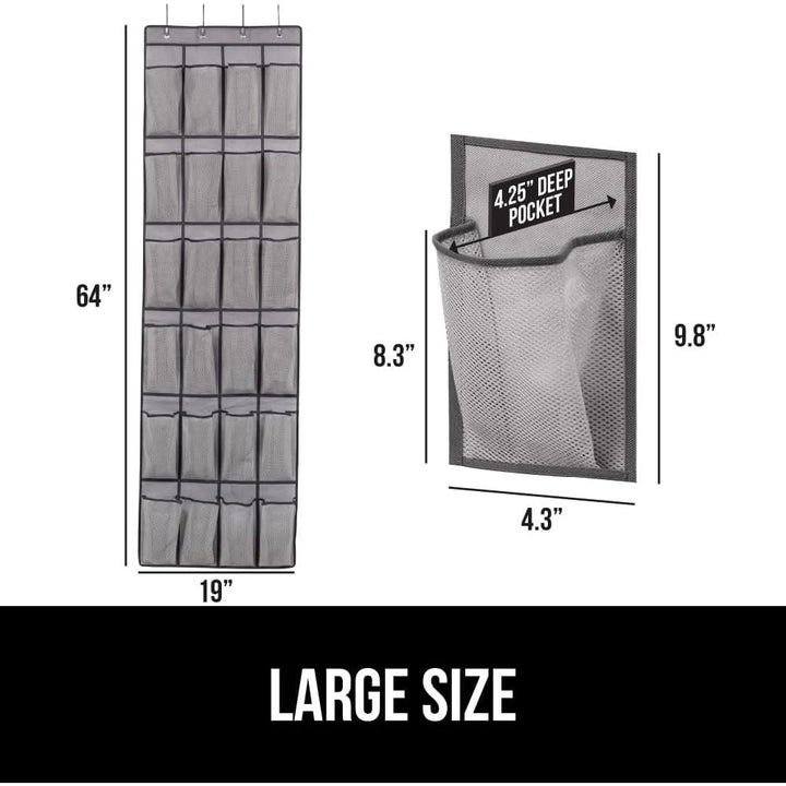 GORILLA GRIP Breathable Mesh Large 24 Pocket Shoe Organizer, 2 Pack, Holds Up to 40 Pounds, Sturdy Hooks, Space Saving, Over Door, Hangs on Closets for Shoes, Sneakers or Home Accessories, Gray - Just Closeouts Canada Inc.