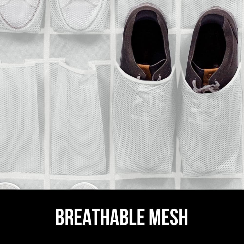 GORILLA GRIP Breathable Mesh Large 24 Pocket Shoe Organizer, 2 Pack, Holds Up to 40 Pounds, Sturdy Hooks, Space Saving, Over Door, Hangs on Closets for Shoes, Sneakers or Home Accessories, White - Just Closeouts Canada Inc.