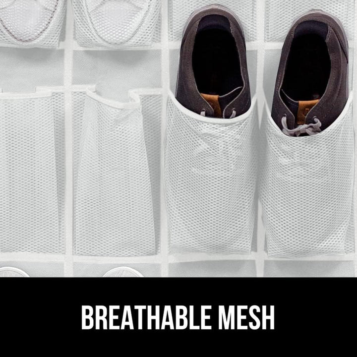 GORILLA GRIP Breathable Mesh Large 24 Pocket Shoe Organizer, 2 Pack, Holds Up to 40 Pounds, Sturdy Hooks, Space Saving, Over Door, Hangs on Closets for Shoes, Sneakers or Home Accessories, White - Just Closeouts Canada Inc.