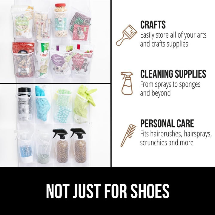 GORILLA GRIP Breathable Mesh Large 24 Pocket Shoe Organizer, 2 Pack, Holds Up to 40 Pounds, Sturdy Hooks, Space Saving, Over Door, Hangs on Closets for Shoes, Sneakers or Home Accessories, White - Just Closeouts Canada Inc.