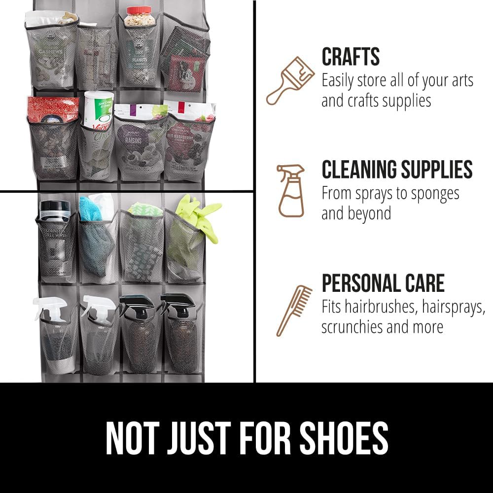 GORILLA GRIP Breathable Mesh Large 24 Pocket Shoe Organizer, 2 Pack, Holds Up to 40 Pounds, Sturdy Hooks, Space Saving, Over Door, Hangs on Closets for Shoes, Sneakers or Home Accessories, Gray - Just Closeouts Canada Inc.