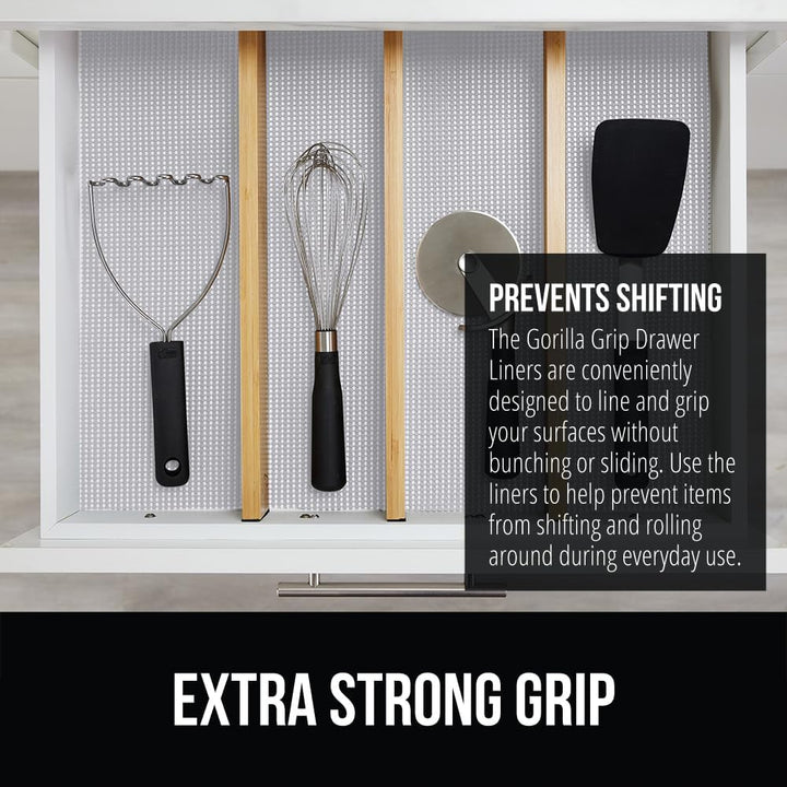 GORILLA GRIP Drawer and Shelf Liner, Strong Grip, Non Adhesive Easiest Install Mat, 12 IN x 20 FT, Durable Organization Liners, Kitchen Cabinets Drawers Cupboards, Bathroom Storage Shelves, Light Gray - Just Closeouts Canada Inc.