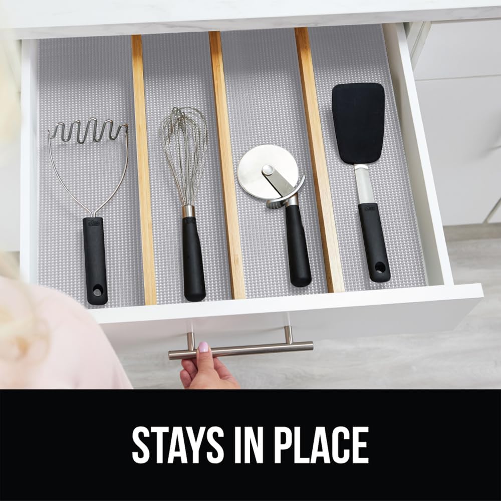 GORILLA GRIP Drawer and Shelf Liner, Strong Grip, Non Adhesive Easiest Install Mat, 12 IN x 20 FT, Durable Organization Liners, Kitchen Cabinets Drawers Cupboards, Bathroom Storage Shelves, Light Gray - Just Closeouts Canada Inc.