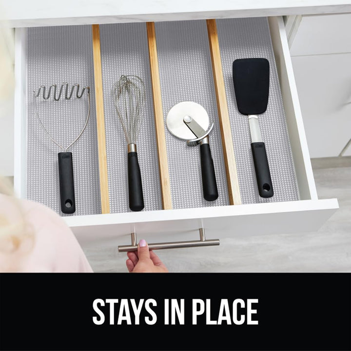 GORILLA GRIP Drawer and Shelf Liner, Strong Grip, Non Adhesive Easiest Install Mat, 12 IN x 20 FT, Durable Organization Liners, Kitchen Cabinets Drawers Cupboards, Bathroom Storage Shelves, Light Gray - Just Closeouts Canada Inc.