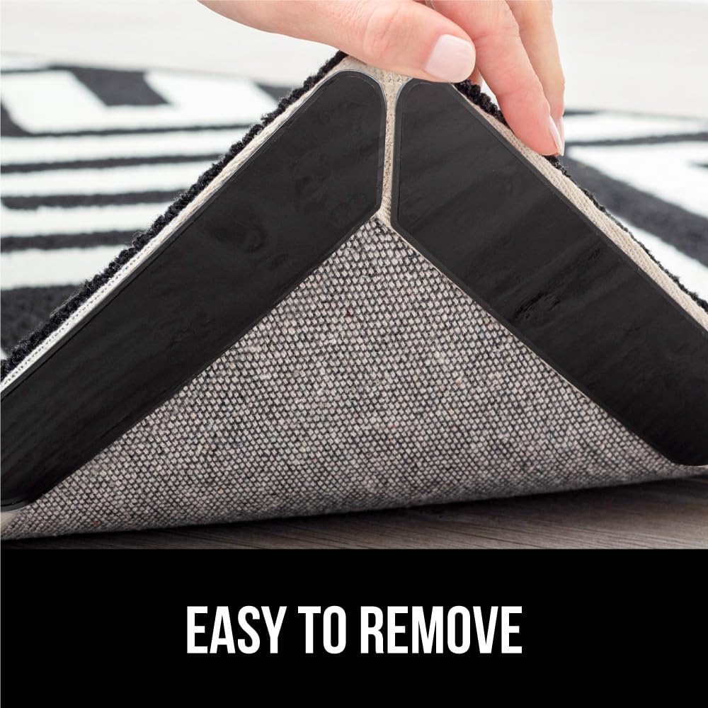 GORILLA GRIP Patent Pending Rug Gripper Pads, Keep Area Rugs Corners from Curling and Bunching, Reusable Dual - Sided Flexible Sticky Pad, Grips Floor and Holds Carpet in Place on Hardwood Floors 8 Pack - Just Closeouts Canada Inc.