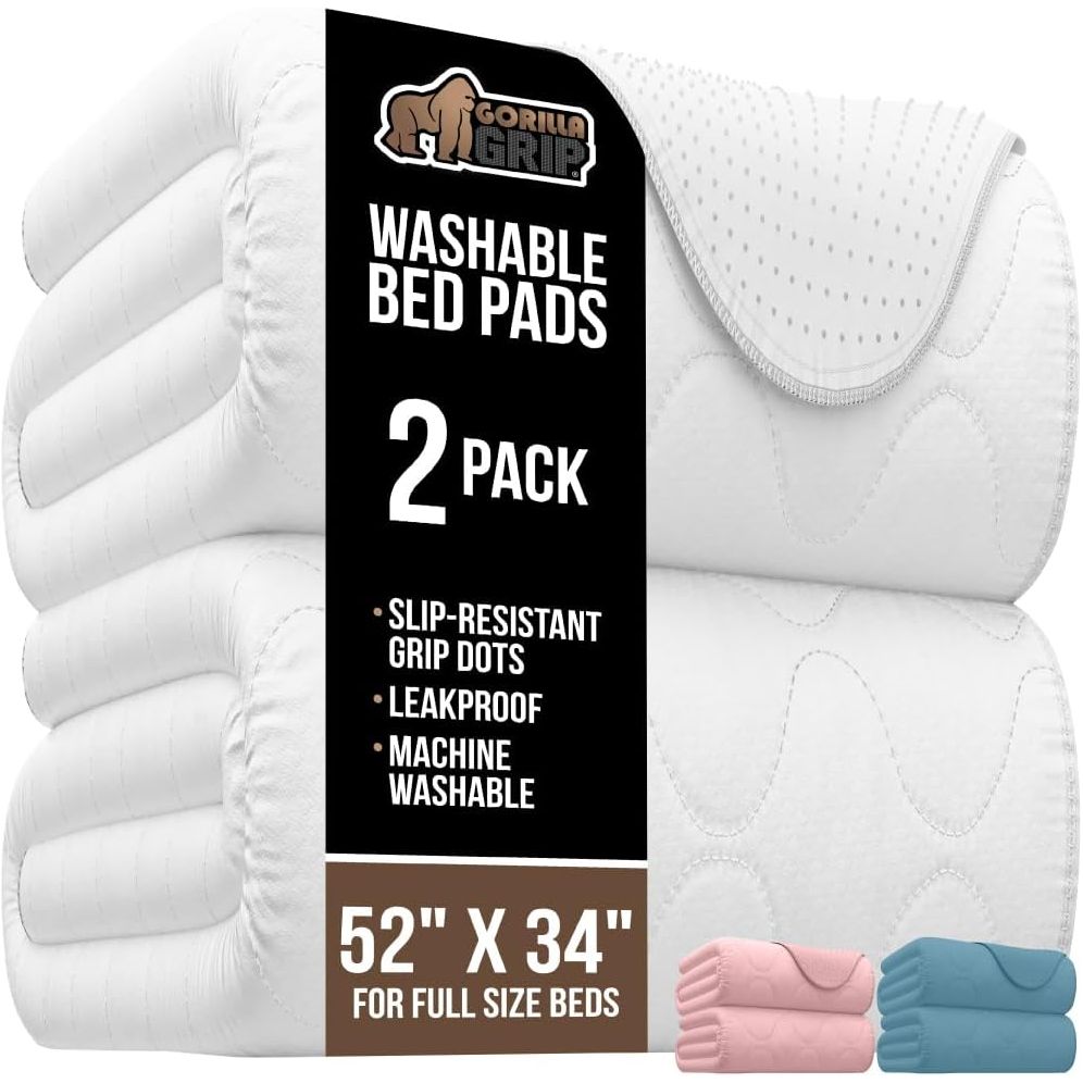 GORILLA GRIP Washable Bed Pads for Incontinence, Leak Proof Slip Resistant Pee Pad Protector, 52x34, Absorbs 8 Cups, Soft Mattress Protection Chux for Enuresis Bedwetting, Adults, Elderly, Kid, 2 Pack - Just Closeouts Canada Inc.