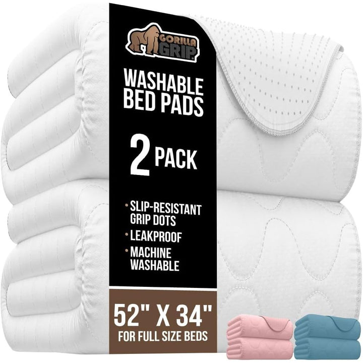 GORILLA GRIP Washable Bed Pads for Incontinence, Leak Proof Slip Resistant Pee Pad Protector, 52x34, Absorbs 8 Cups, Soft Mattress Protection Chux for Enuresis Bedwetting, Adults, Elderly, Kid, 2 Pack - Just Closeouts Canada Inc.