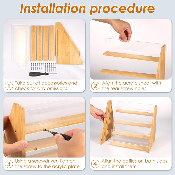 Greeting Card Display Stand, 4 Tier Bamboo and Acrylic Greeting Card Organizer Holder, Sticker Display Stand for Vendors, Stylish Card Display Stand Rack for Cards Postcards Brochure Photos Picture (Wood) - Just Closeouts Canada Inc.