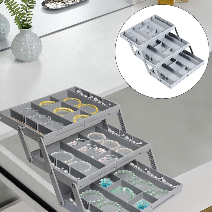 Grey 3-Tier Collapsible Drawer Organizer Tray - Just Closeouts Canada Inc.