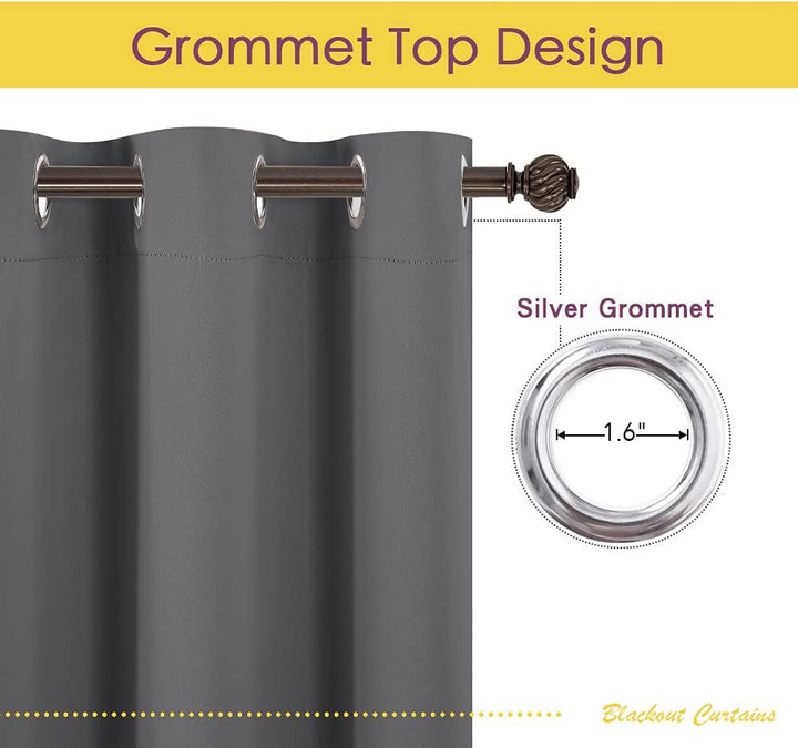 Grey blackout curtain silver grommet detail