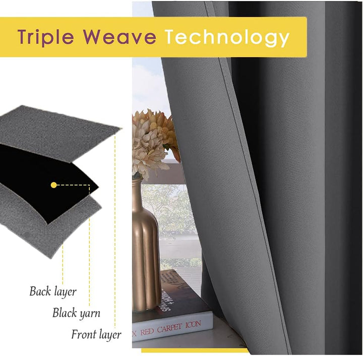 Grey triple-weave blackout curtain fabric construction