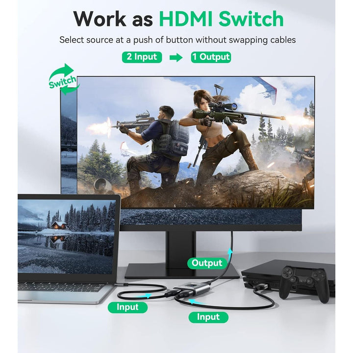 Grey Aluminium 4K Bidirectional HDMI Switch – 2 In 1 Out / 1 In 2 Out - Just Closeouts Canada Inc.