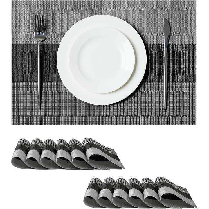 Grey and White Stripe Woven Placemats, Set of 12 - Just Closeouts Canada Inc.
