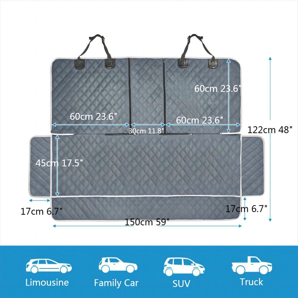 Grey Dog Car Seat Cover for Back Seat X - Large,Non - Stick Fur,Pet - Friendly and Waterproof - Universal Fit Interior Protector for Auto, Van, SUV - Ideal for Kids and Pets (XL,Grey) - Just Closeouts Canada Inc.X003X072HJ