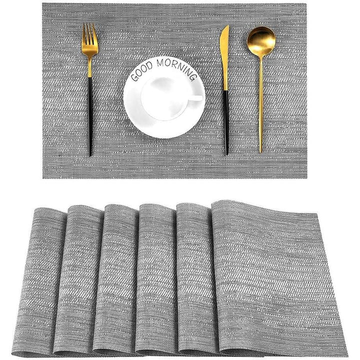 Grey Placemats, Heat Resistant Non - Slip Place mats for Dining Table, Washable Durable PVC Vinyl Woven Table Mats (Set of 6) - Just Closeouts Canada Inc.