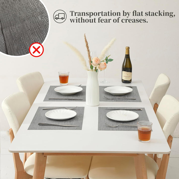 Grey Placemats, Heat Resistant Non - Slip Place mats for Dining Table, Washable Durable PVC Vinyl Woven Table Mats (Set of 6) - Just Closeouts Canada Inc.