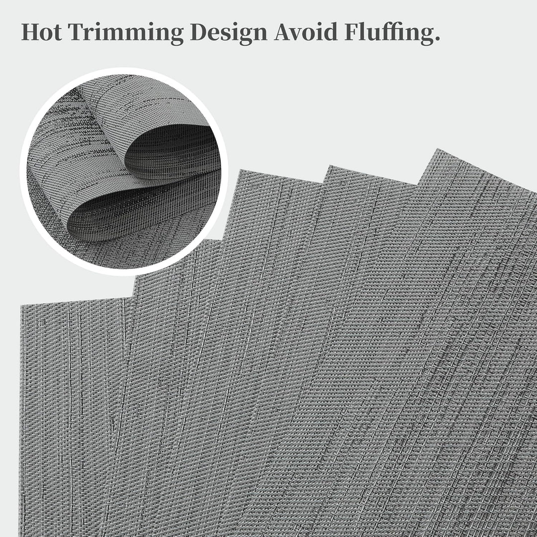 Grey Placemats, Heat Resistant Non - Slip Place mats for Dining Table, Washable Durable PVC Vinyl Woven Table Mats (Set of 6) - Just Closeouts Canada Inc.
