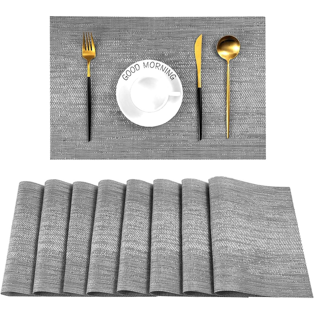 Grey Placemats, Heat Resistant Non - Slip Place mats for Dining Table, Washable Durable PVC Vinyl Woven Table Mats (Set of 8) - Just Closeouts Canada Inc.