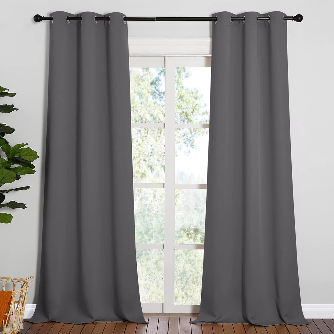 Grey Room-Darkening Grommet Curtains, 42 x 90 in, Set of 2 - Just Closeouts Canada Inc.