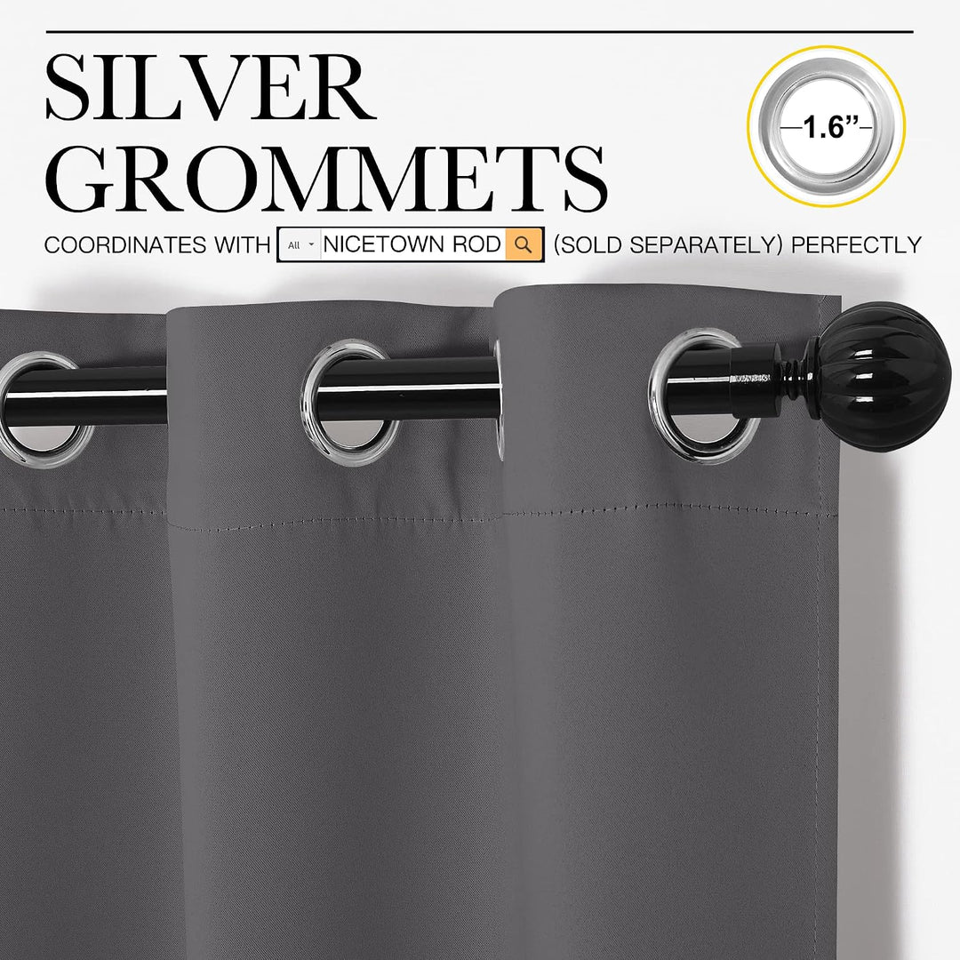 Grey Room-Darkening Grommet Curtains, 42 x 90 in, Set of 2 - Just Closeouts Canada Inc.